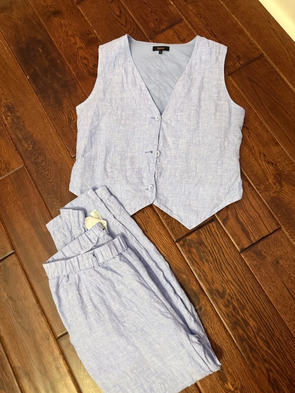 Quince Light Blue Straight-Leg Linen Pants
